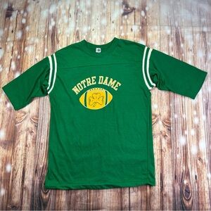 Vintage 70s  Artex Notre Dame  T-Shirt  Green 3/4 Sleeve Size XL